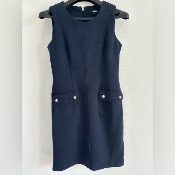 Tommy Hilfiger Dress Womens Size 4 Navy Sleeveless Shift Pockets Nautical Career - Picture 1 of 11